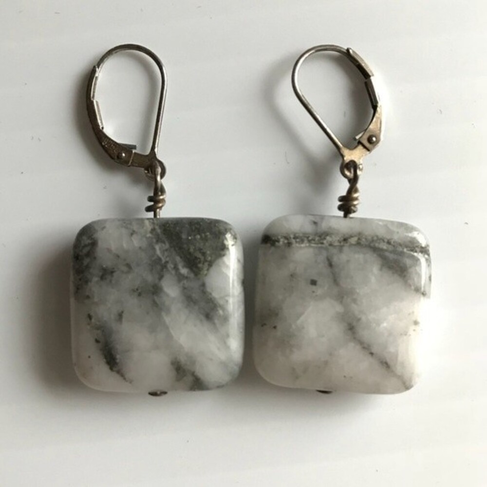 Vintage Handmade Quartz with Pyrite Sterling Silver Lever Back Earrings